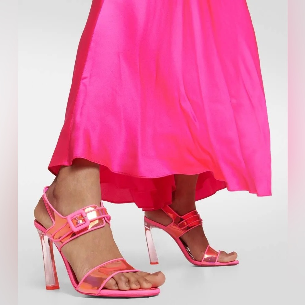 CHRISTIAN LOUBOUTIN 100mm Duniss PVC sandals 36.5 Fluo Pink Iridescent Lucite